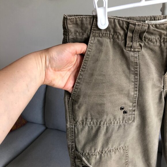 Zara Love Trf XX Cargo Khaki Green Capri Drawstring Jean 100% Cotton Women Sz 4 - Picture 4 of 16